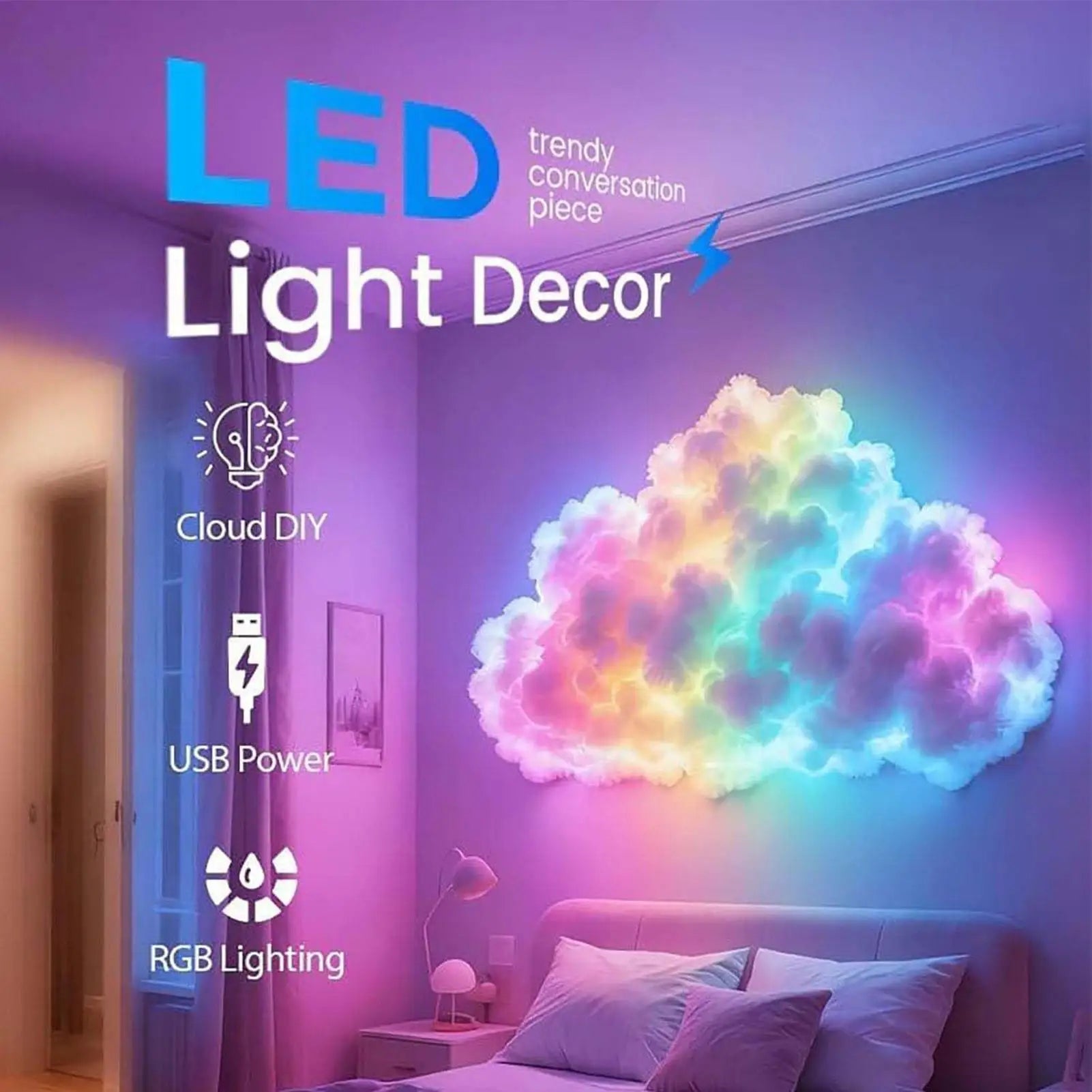 Cloud LED Light for Bedroom DIY Aesthetic Mood Light3D Ceiling Lamp Color Changing Light,Cool Stuff for Playroom,Kids Room Decor